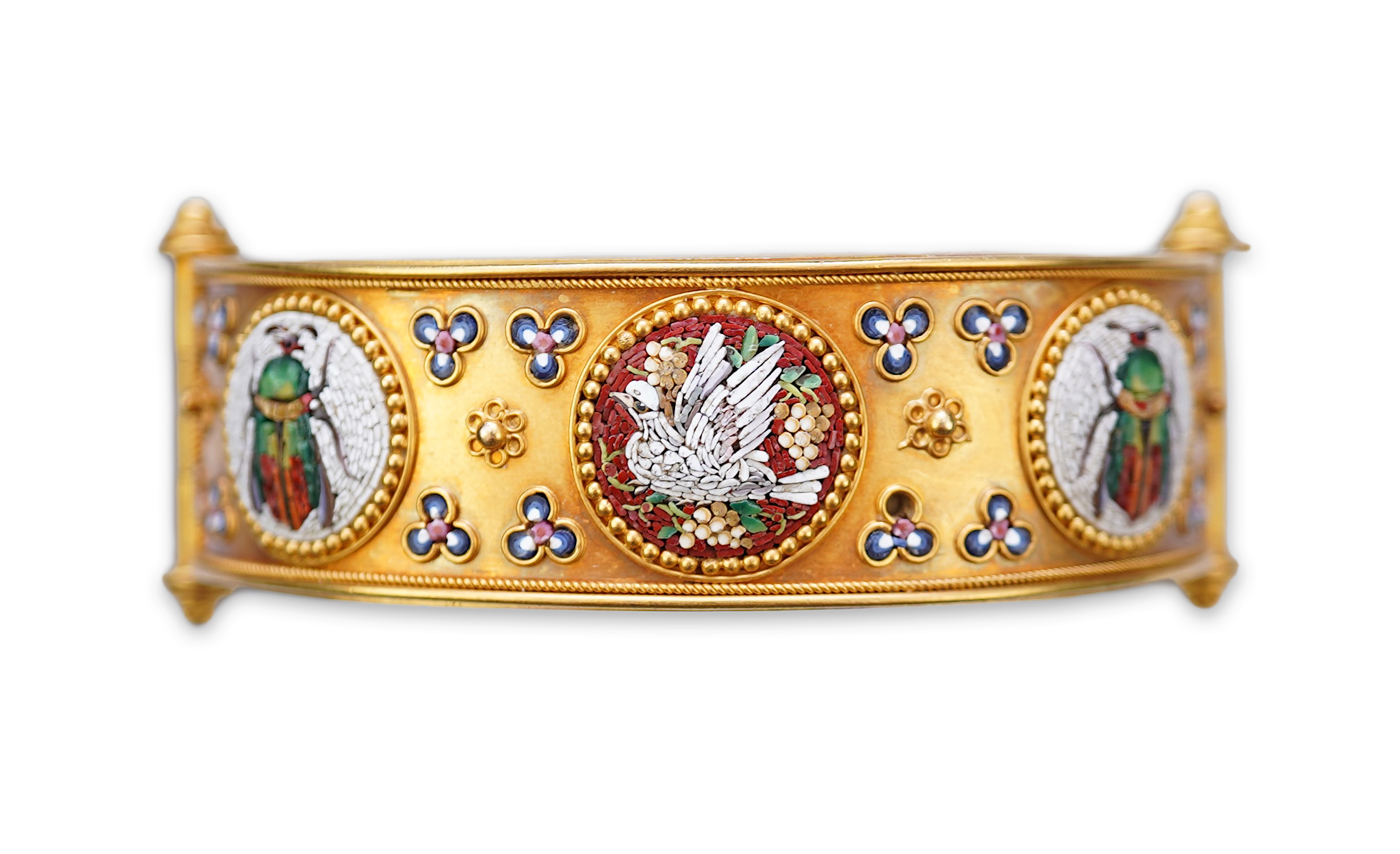 An attractive gold and micromosaic cuff bracelet, second half 19th century